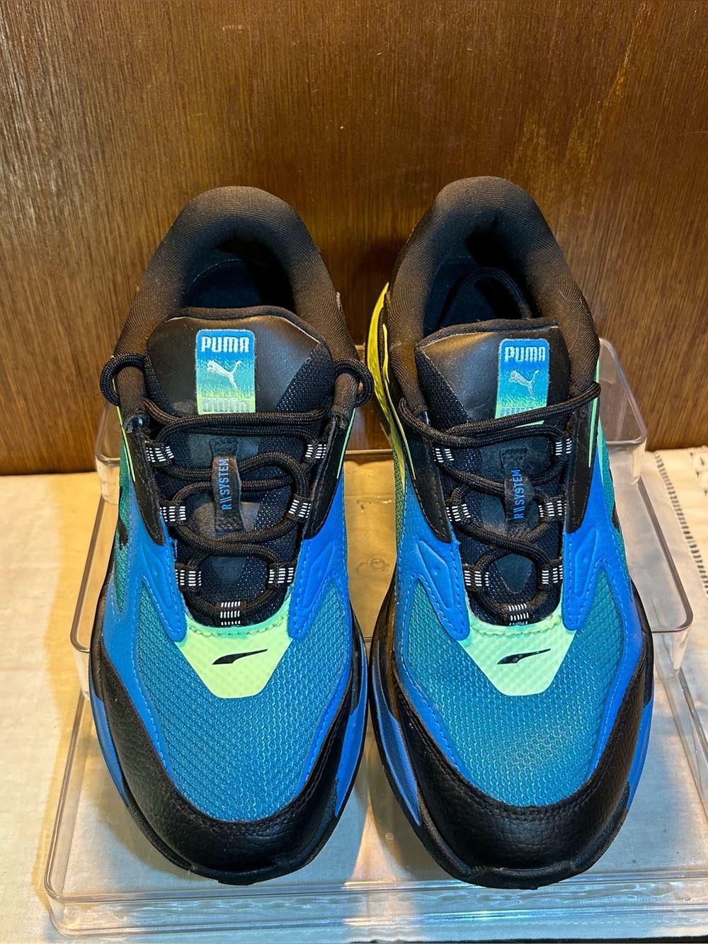 PUMA RS-Fast Sneakers Black Blue Lime Green Big Kids Size 6.5Y / Women's 8